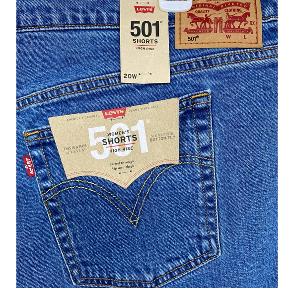 Levi's 501 Blue Denim Button Fly High Rise Cut Off Jean Shorts NEW 20W - Picture 6 of 12